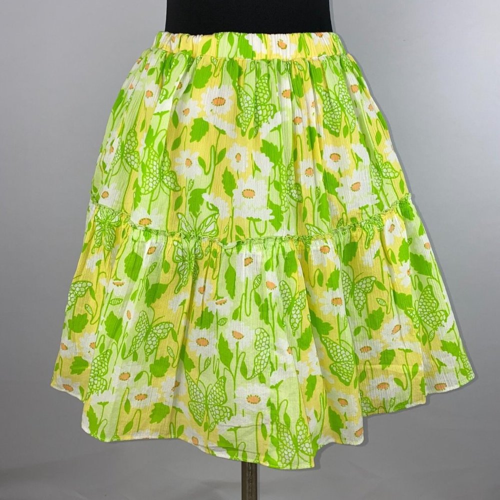 Lilly Pulitzer S Floral Butterfly Patterned Elastic Waist Skirt Lined Summer